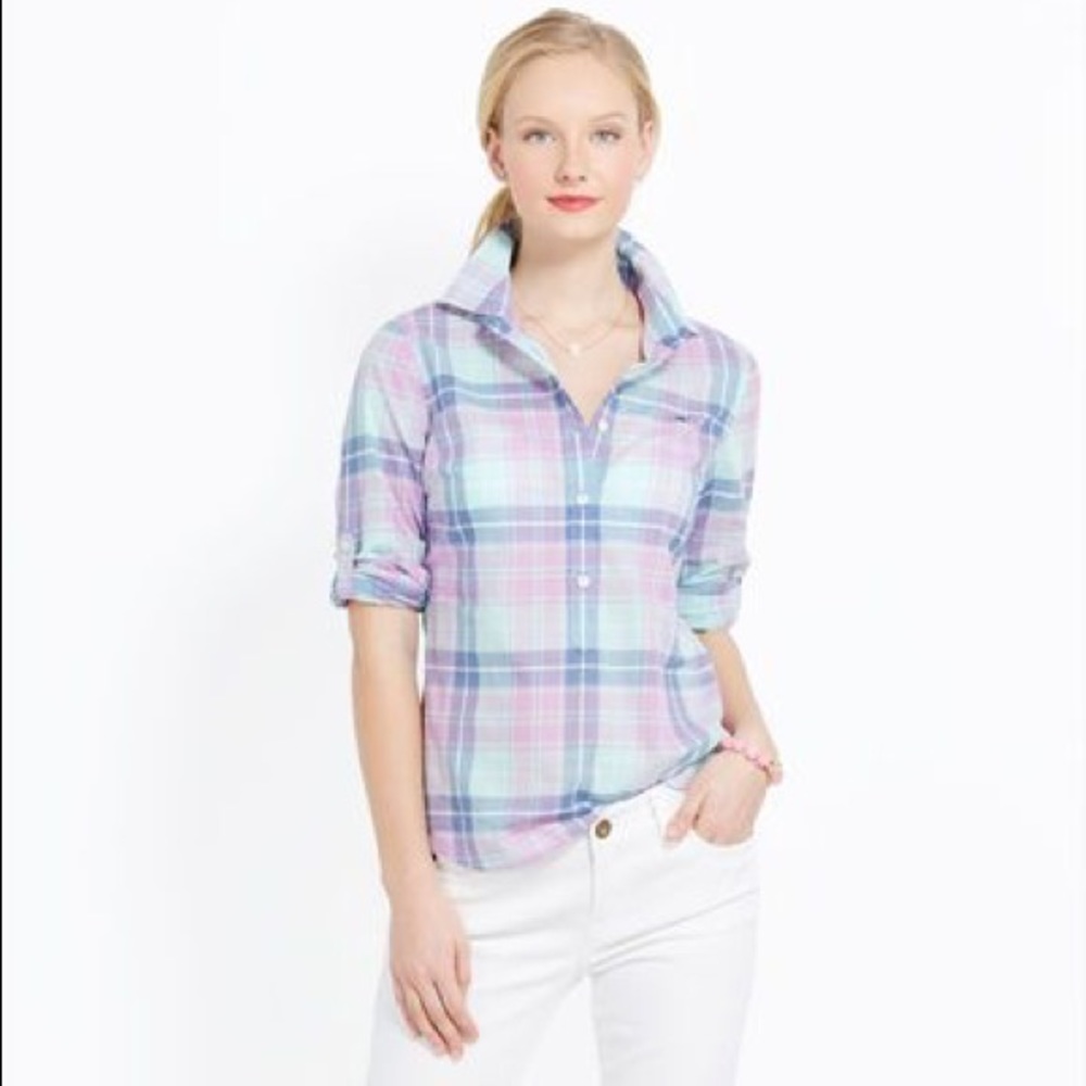 Vineyard Vines Plaid Popover Roll Sleeve Shirt